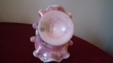 Fenton, shiny pink basket with white opalescent handle & top rim, The Glass Legacy Collection in Cel