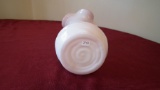 Fenton, white outside, pink inside vase, ruffled top, unmarked, 7 1/2” x 4”