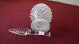 Fenton, 2 piece perfume bottle, clear & white hobnail, unmarked, 6” x 2 1/2”