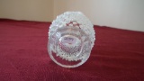 Fenton, clear & white opalescent hobnail small vase, scallop edge, unmarked, 3 1/2” x 2 1/2”