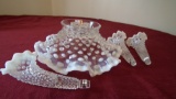 Fenton, white & clear hobnail etagere with 3 impacts, perfect condition, unmarked, silver Fenton sti