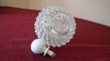 Fenton, white & clear hobnail stopped bottle, white top on bottle, white stopper, unmarked, 6” x 4”