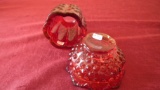 Fenton, red hobnail 2 piece fairy lamp, marked Fenton, 4 1/2” x 3”