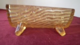 Fenton, amber trough on 4 legs, wood grain & raised dots, looks like ½ log, unmarked, 2 1/2” x 5”
