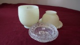 Fenton, 3 piece fairy lamp, unsure of pattern name, custard base marked Fenton, clear center piece m