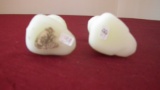 Fenton, custard, pair of praying figures (a boy & a girl), beige & black Fenton sticker on the boy,