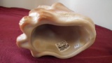 Fenton, tan marble alley cat, marked Fenton, 10 1/2” x 5 1/2”