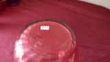 Fenton, cranberry vase, spiral design, some color is worn off bottom & side, unmarked, 7 ¾” x 5”