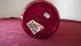 Fenton, red vase, scallop top, original price sticker, marked Fenton, 11” x 5”