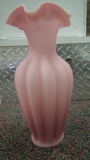 Fenton, pink satim tall vase, scallop top, verigated (gets darker going down the vase), unmarked, 11