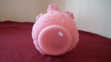 Fenton, pink satin vase/planter, crimped top, poppy, marked Fenton,