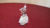 Fenton, clear deer laying down with red ribbon & bell around its neck, silver Fenton sticker, marked