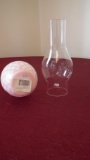 Fenton, oil lamp, pink/white coin spot base, rosaline globe, silver Fenton sticker, original white F