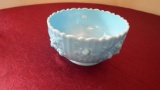 Fenton, blue marbled rose bowl, unmarked, 3 3/4” x 7”