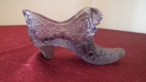 Fenton, purple clear shoe with cat head & gold heel (unusual) & hand painted flowers, silver 95 Fent