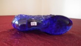 Fenton, cobalt blue shoe with cat head, silver 95 Fenton sticker, marked Fenton, 2 1/2” x 5 3/4”