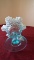 Fenton, blue & white opalescent stemmed candy dish, crimped ruffled top, go