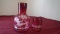 Fenton, 2 piece cranberry hand painted glass decanter with glass, girl in s