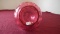 Fenton, ruby red oil container, cork bottomed stopper, thumbprint design, u
