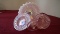 Fenton, 3 piece pink opalescent hobnail fairy lamp, 95 Fenton sticker; glob