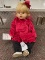 Duckhouse Heirloom Dolls, Mandee, blonde blue eyed girl doll, red & black o