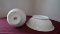 Stone China, white & burgandy pitcher & bowl set, crackles design, maker ma