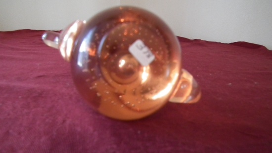 Dark salmon pink teapot paperweight, heavy, unmarked, bubbles in the body,