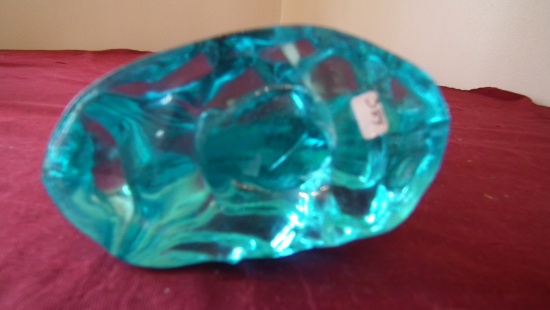 Clear aqua blue jumping dolphin, heavy, a few small air bubbles inside glas