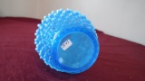 Fenton, blue & white opalescent hobnail pitcher/syrup, white top & tips of