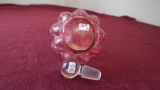 Cranberry & clear stoppered perfume, criss cross design, unmarked, chip on