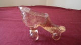 Fenton, clear pink skates, star pattern, unmarked, 3” x 4”