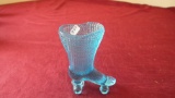 Fenton, clear blue high top roller skate, unmarked, 4” x 3”