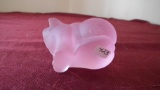 Fenton, pink satin pig, marked Fenton, 2 ½” x 3”