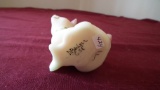 Fenton, burmese hand painted pig, marked F, marked Fenton, signed D. Barber