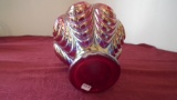 Fenton, red carnival drapery pitcher, marked Fenton, 7 1/2” x 5 1/2”