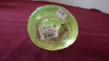 Fenton, yellow coin fish on pedastal, original price sticker, marked Fenton