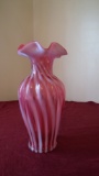 Fenton, cranberry opalescent base, line with swirl pattern, marked Fenton,