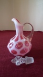 Fenton, cranberry coin spot cruet, clear stopper with frosted bottom, clear