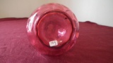 Fenton, ruby red oil container, cork bottomed stopper, thumbprint design, u