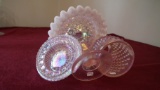 Fenton, 3 piece pink opalescent hobnail fairy lamp, 95 Fenton sticker; glob