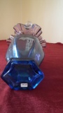 Fenton, purple & blue basket/vase with clear handle, top 1/3 is purple, res