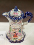 Nippon, teapot/pitcher, oriental ladies on outside, blue & gold, house/temp