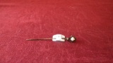 Hat/Lapel pin, white stone or rhinestone in black setting, 2 3/4” long