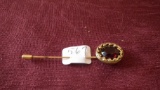 Hat/Lapel pin, gold tone, red stone, 2 ¼” long