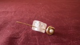 Hat/Lapel pin, gold tone pearl knot, 2” long