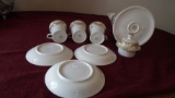 Nippon, tea set, white with gold trim & design, pitcher = 8 3/4” x 7”, cups