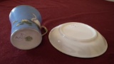 Nippon, teacup & saucer, swan with lily pads, blue, gold trim, hand painted