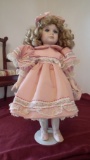 Dynasty Doll Collection, Marietta, porcelain, girl with hat & peach/pink dr