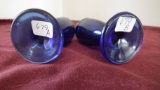 Salt & pepper shakers, clear blue, gold colored tops, unmarked, 4 1/2” x 1