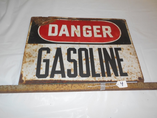 Danger gasoline metal sign with base